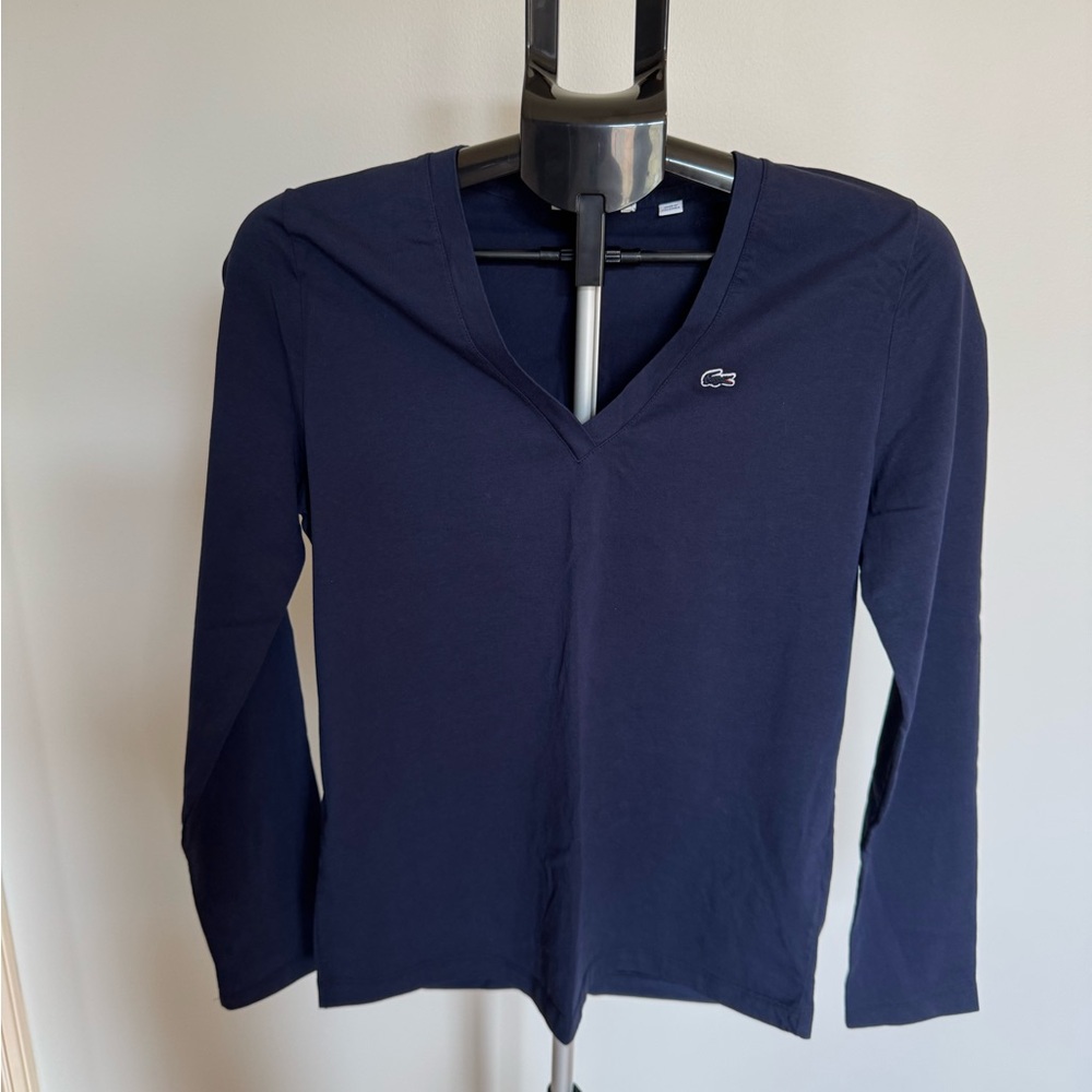 Lacoste Women Navy V-Neck Long Sleeve Shirt